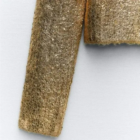 BLOGGER’S FAVE | NWT ZARA GOLD METALLIC SHIMMER CRACKLED KNIT SWEATER - Picture 10 of 11